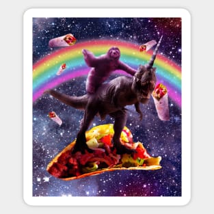 Sloth Riding Unicorn Dinosaur on Burrito Sticker